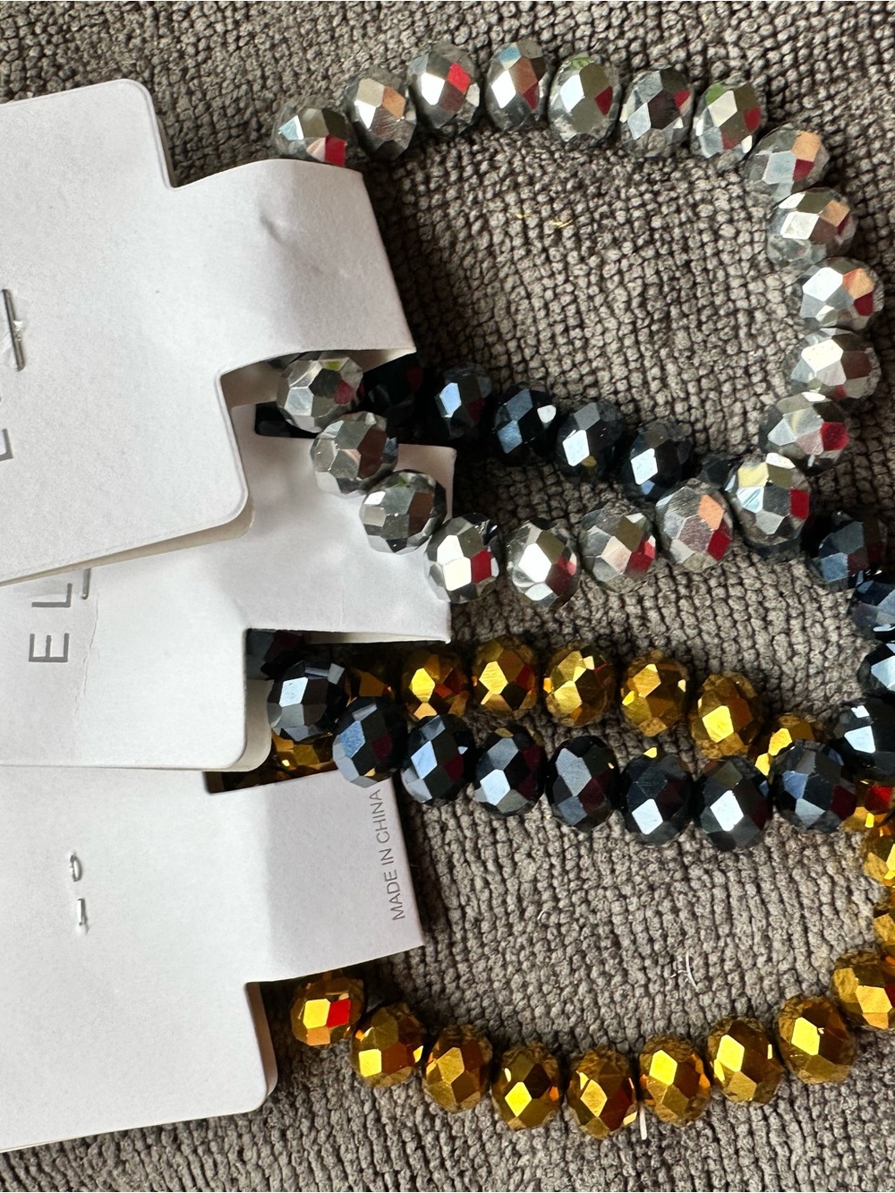Ella Faceted Bead Bracelet Set in Silver, Black, and Gold